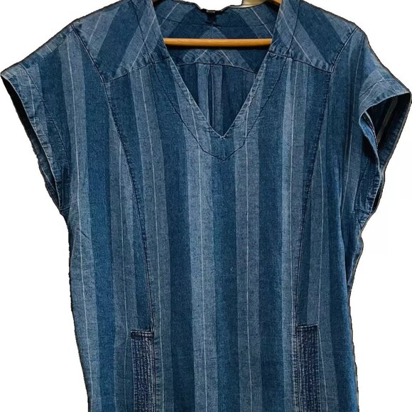JOIE Blue Striped Dyer Linen Blend V-Neck Shift Mini Dress Sz XS - Picture 4 of 8